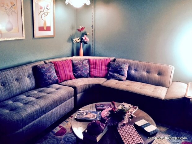 Couch and table in our suite