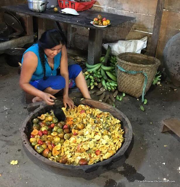 The aunt was hard at work mashing up chunta.